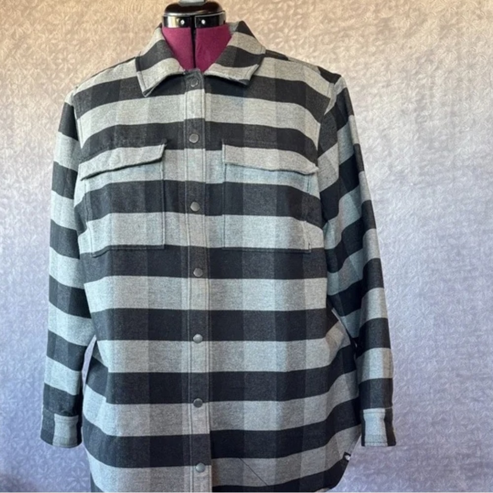 Black and Gray Striped Button-Up Shacket